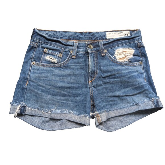 Rag & Bone Women Short Denim Distressed Cuffed Low Rise Color Woodstock Size 23 - Picture 1 of 11